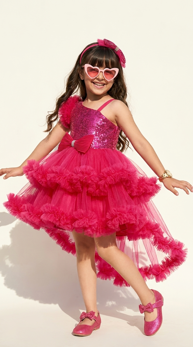 Rosy Sparkle Princess High-Low Party Dress