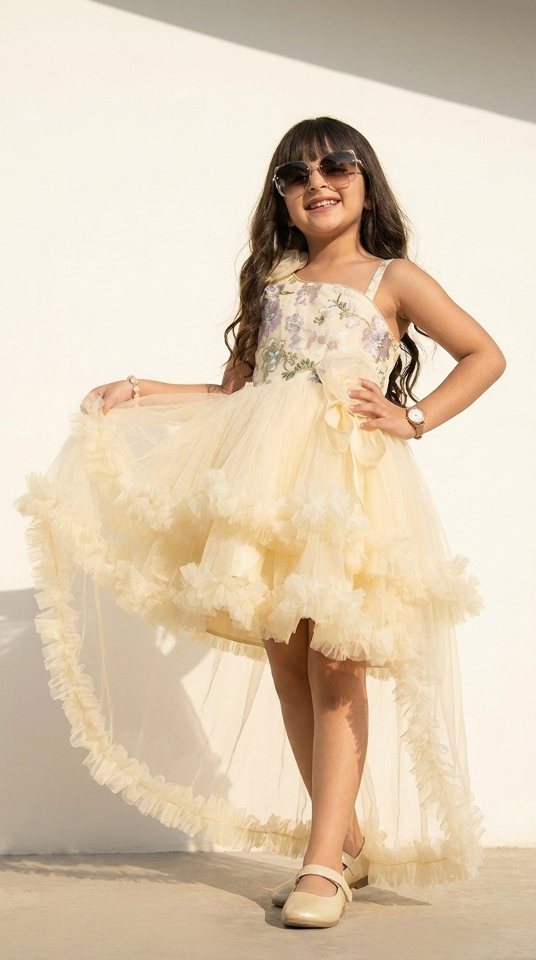 Ivory Blossom Princess High-Low Party Dress