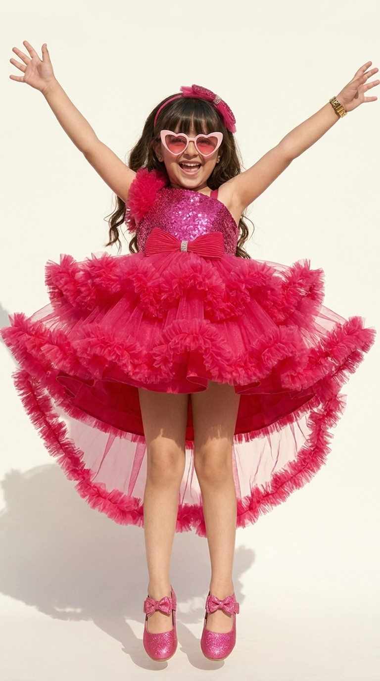 Rosy Sparkle Princess High-Low Party Dress