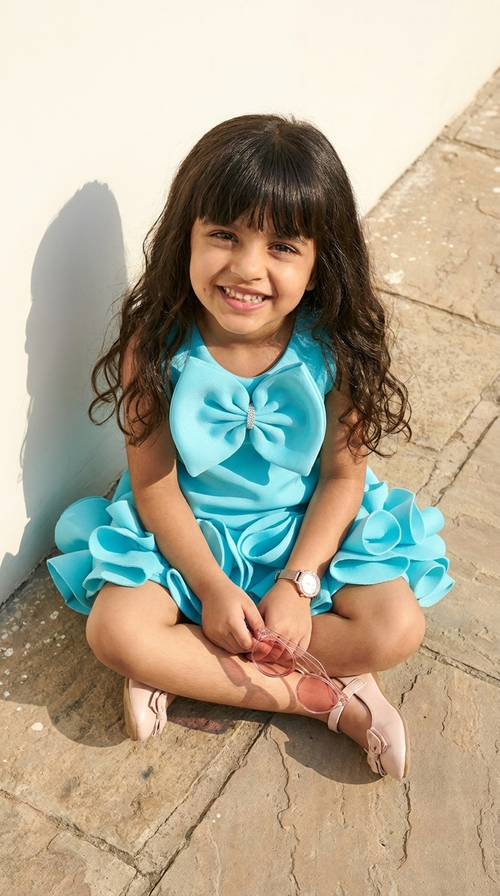 Aqua Bloom Couture Party Dress