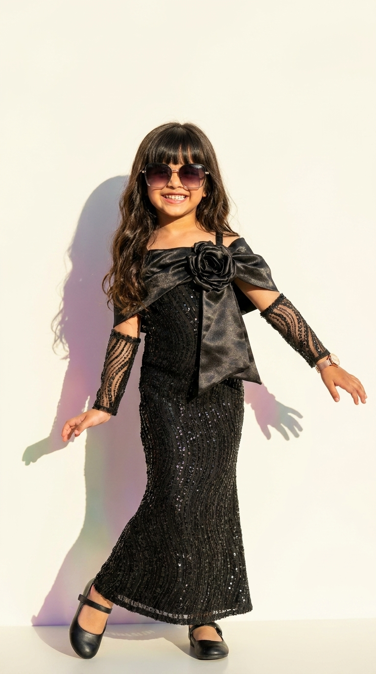 Black Rose Sequin Party Dress