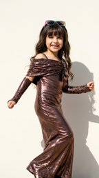Mocha Shine Off-Shoulder Party Gown