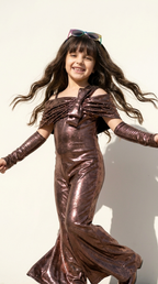Mocha Shine Off-Shoulder Party Gown