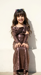 Mocha Shine Off-Shoulder Party Gown