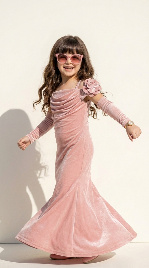 Blush Velvet Flower Mermaid Gown