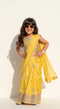 Sunshine Yellow Embroidered Kids Saree Set