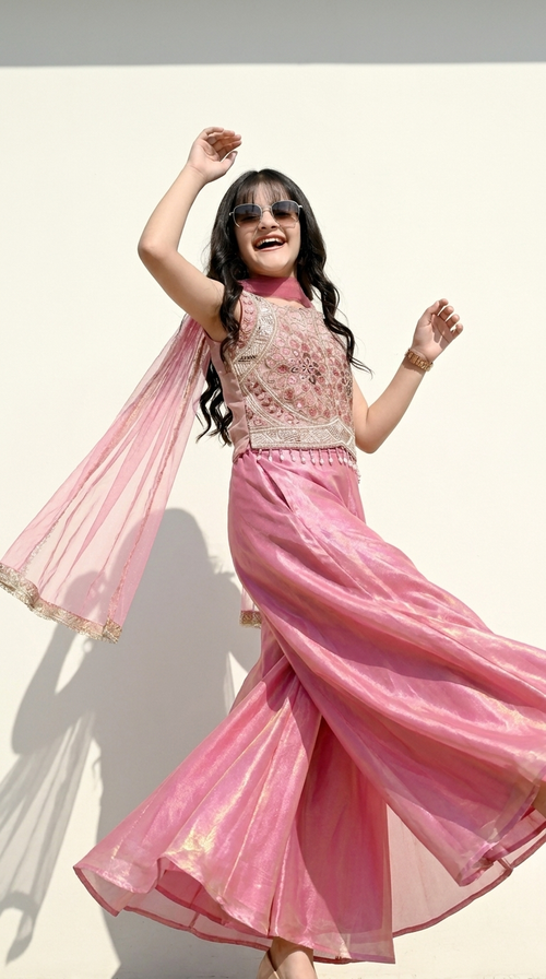 Blush Pink Embroidered Palazzo Set
