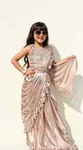 Rose Gold Shimmer Pre-Draped Saree Gown