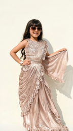 Rose Gold Shimmer Pre-Draped Saree Gown