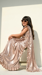 Rose Gold Shimmer Pre-Draped Saree Gown