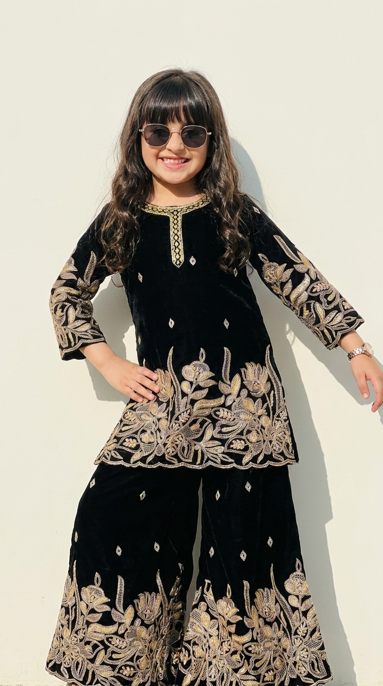 Midnight Noir Embroidered Salwar Suit Set
