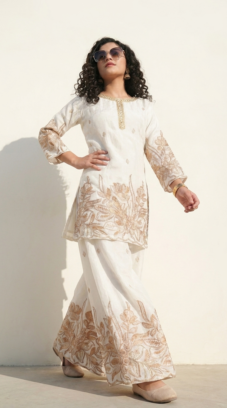 Ivory Bloom Embroidered Salwar Suit Set