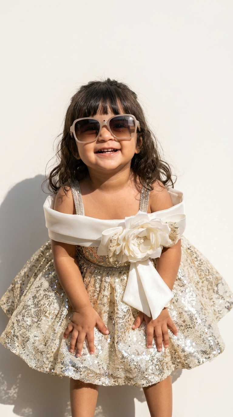 Champagne Sequin Flower Party Dress