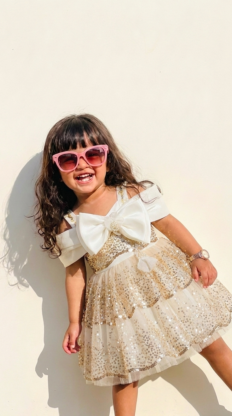 Ivory Sequin Bow Party Dress
