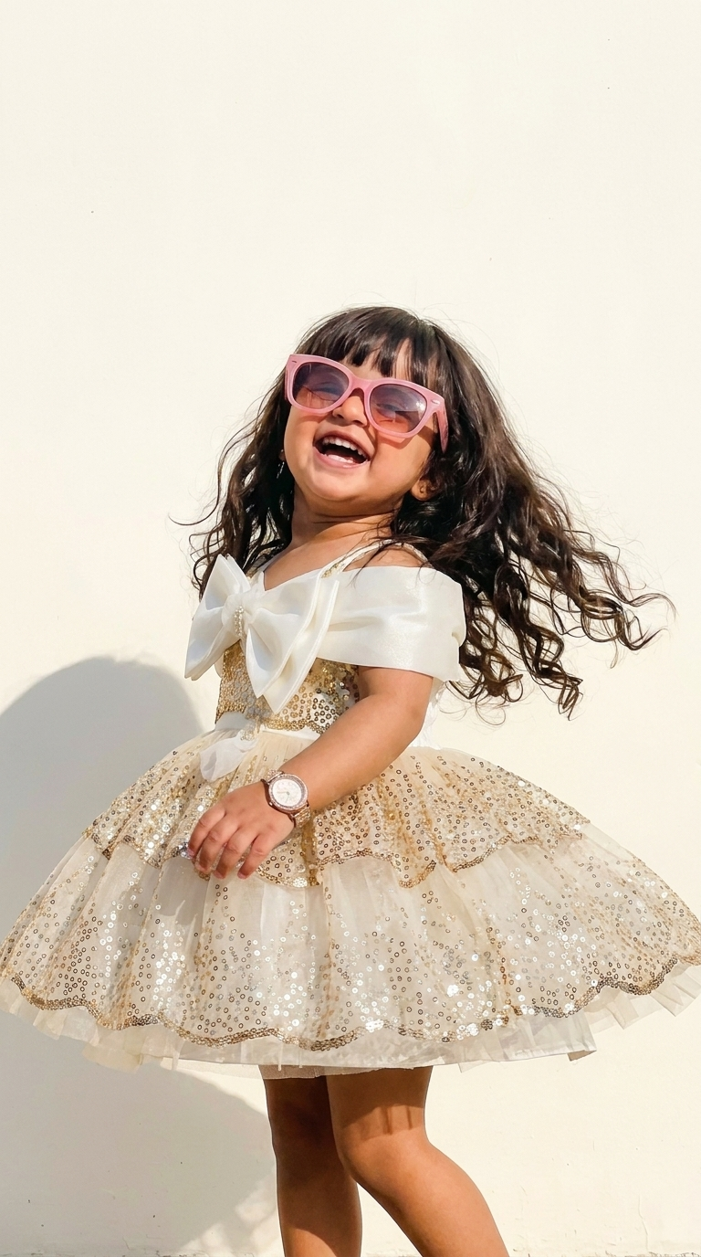 Ivory Sequin Bow Party Dress