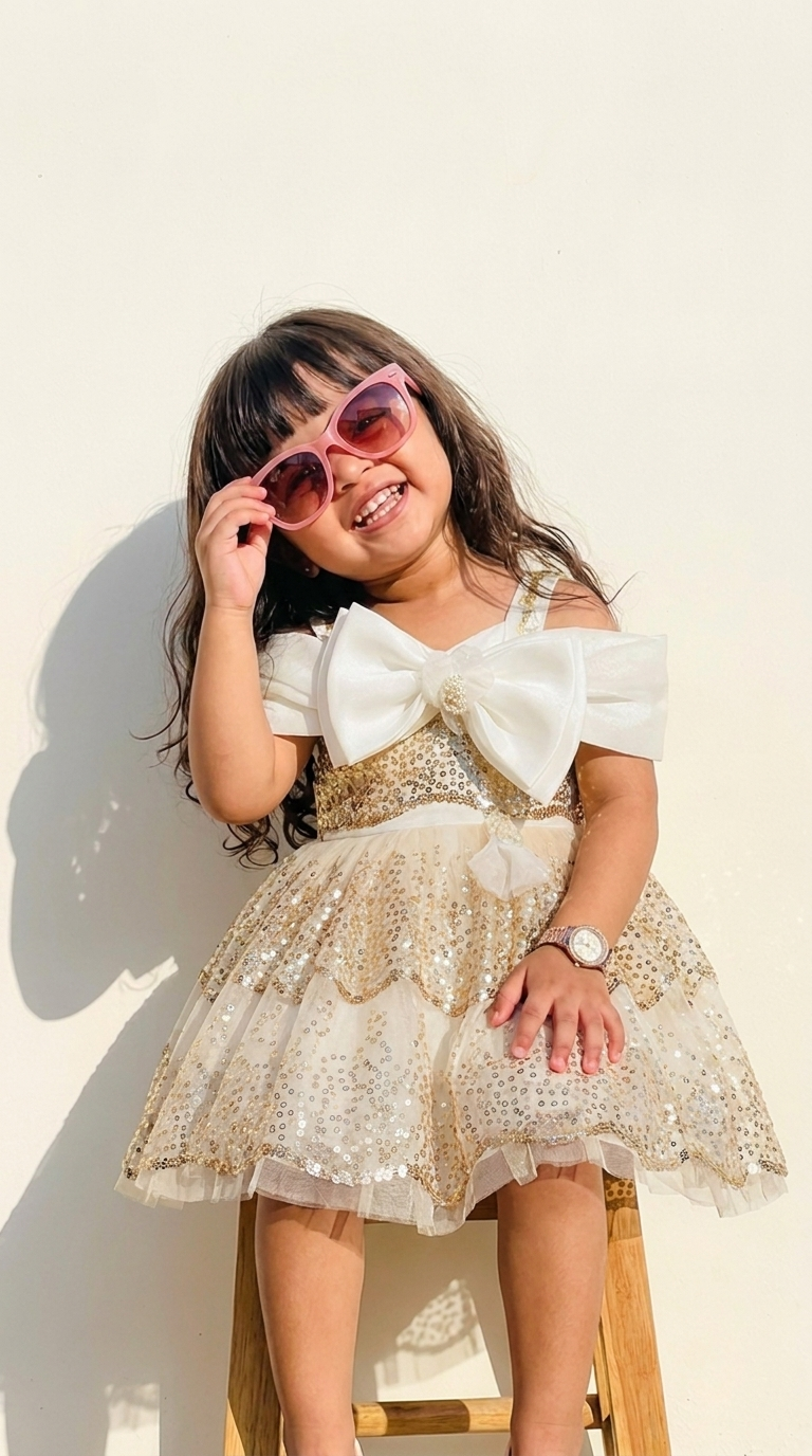 Ivory Sequin Bow Party Dress