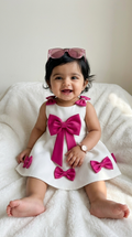 Ivory & Magenta Bow Baby Party Dress
