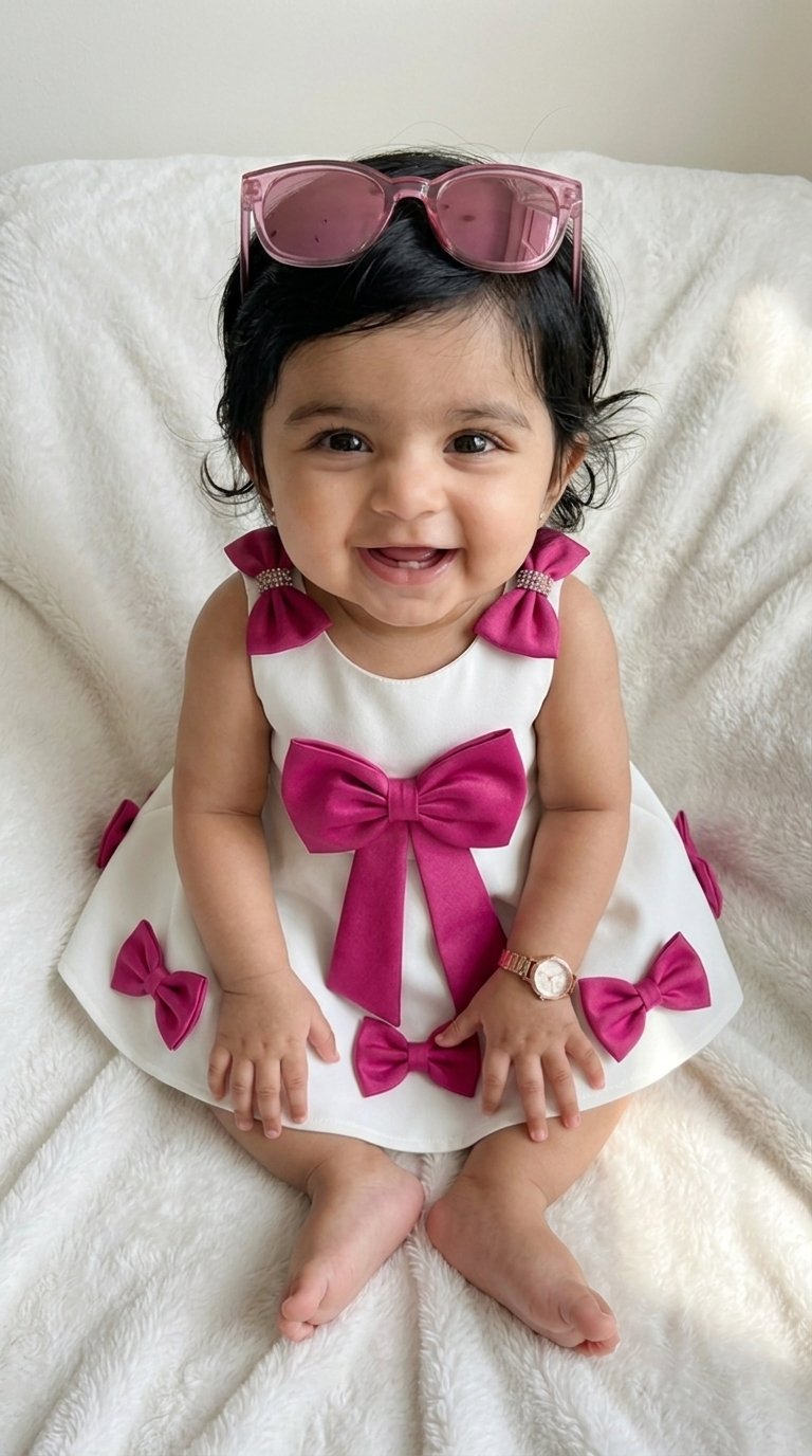 Ivory & Magenta Bow Baby Party Dress