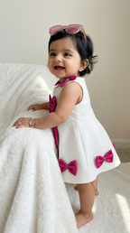 Ivory & Magenta Bow Baby Party Dress
