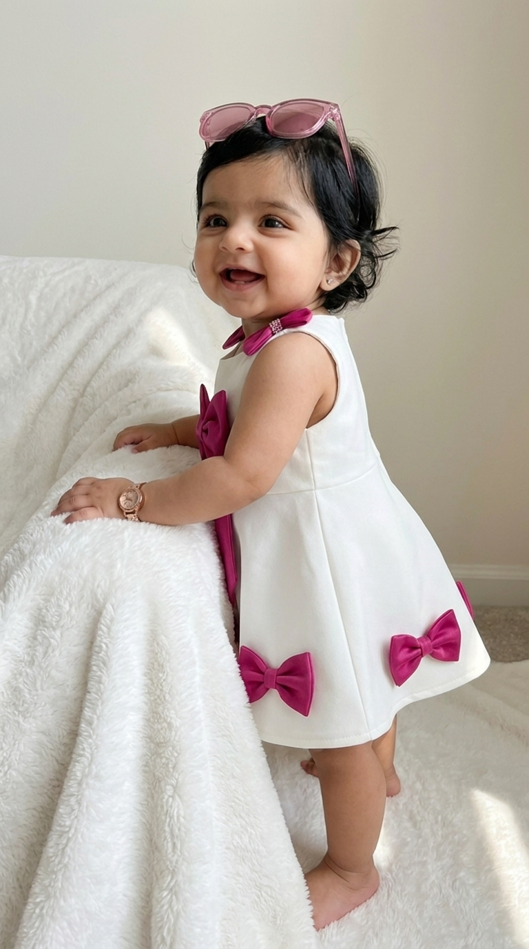 Ivory & Magenta Bow Baby Party Dress