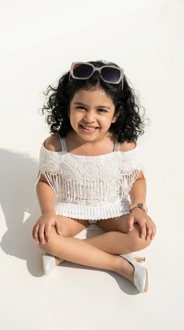 Girls White Lace Fringe Party Dress
