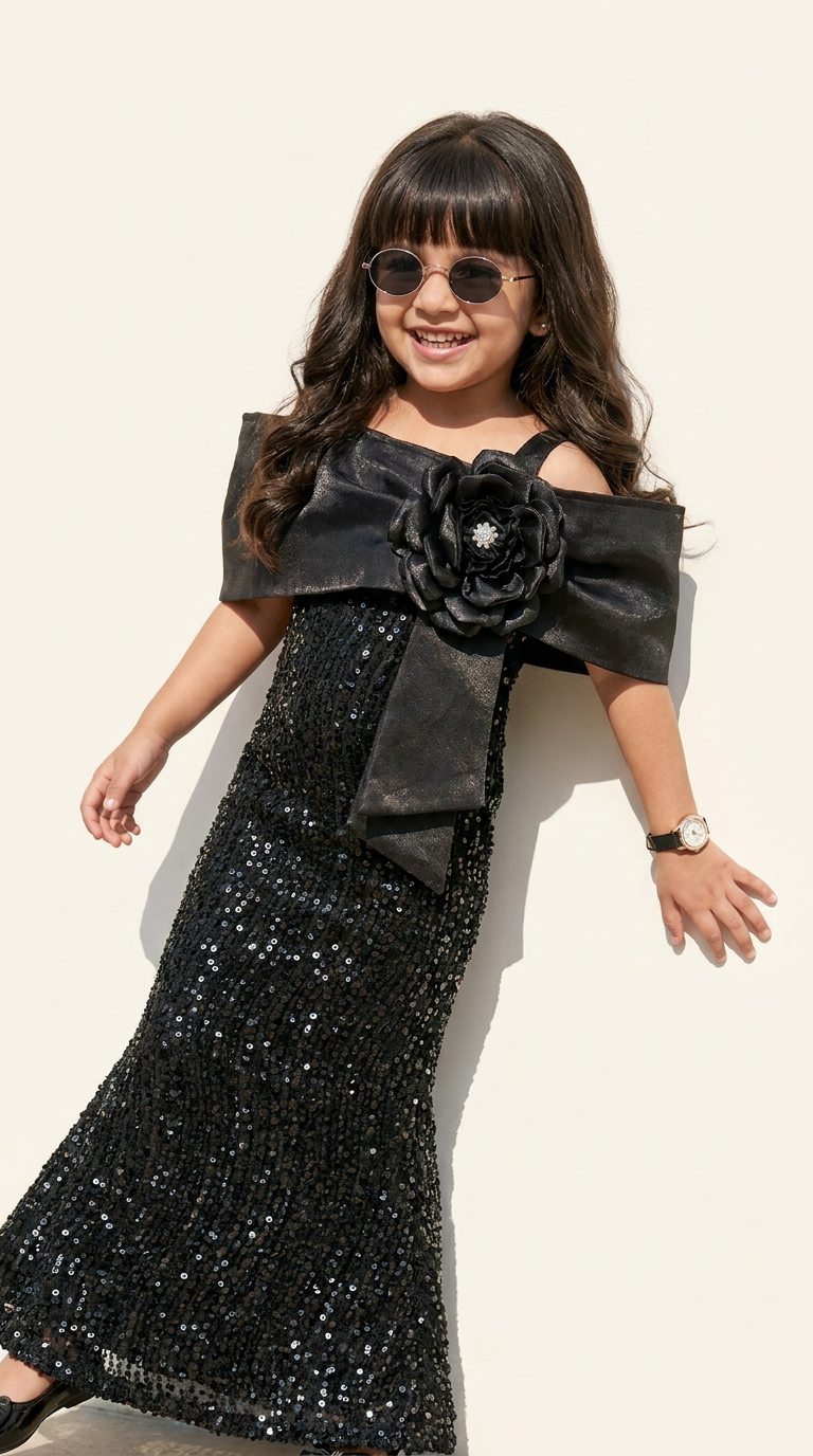 Midnight Noir Bloom Sequin Gown