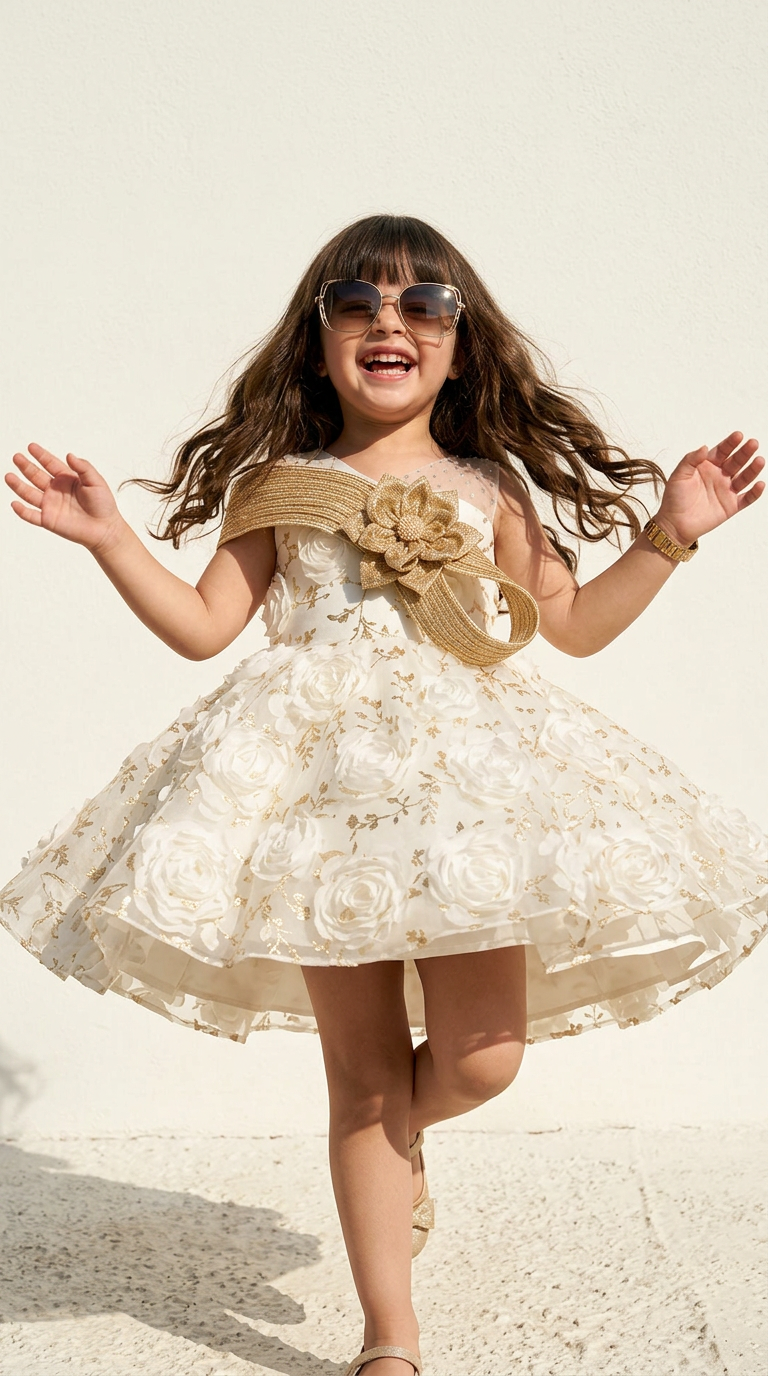 Golden Rose Garden Embellished Party Dress