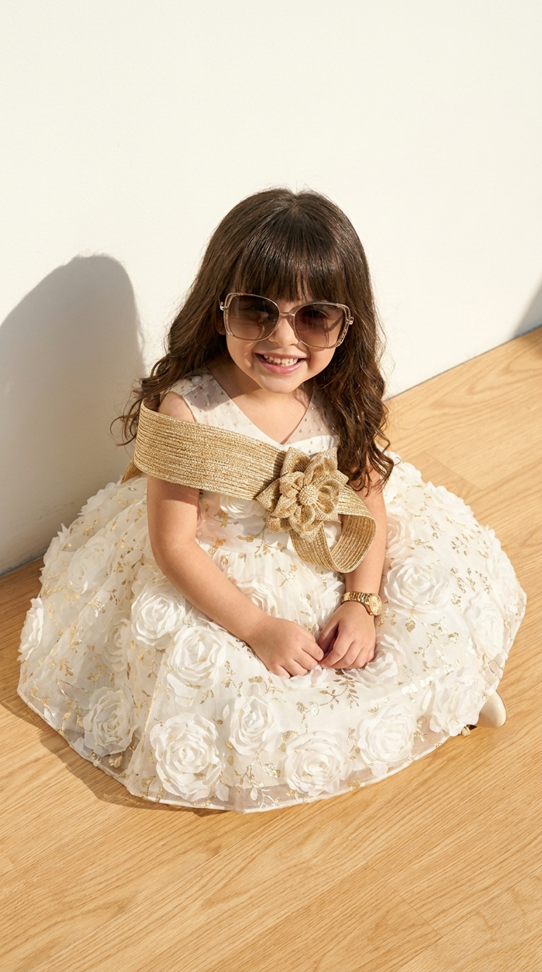 Golden Rose Garden Embellished Party Dress