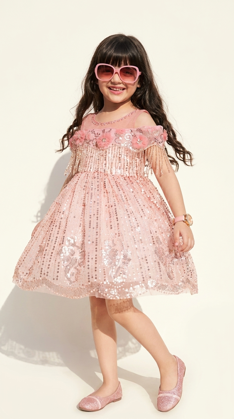 Blush Sparkle Tassel Party Gown