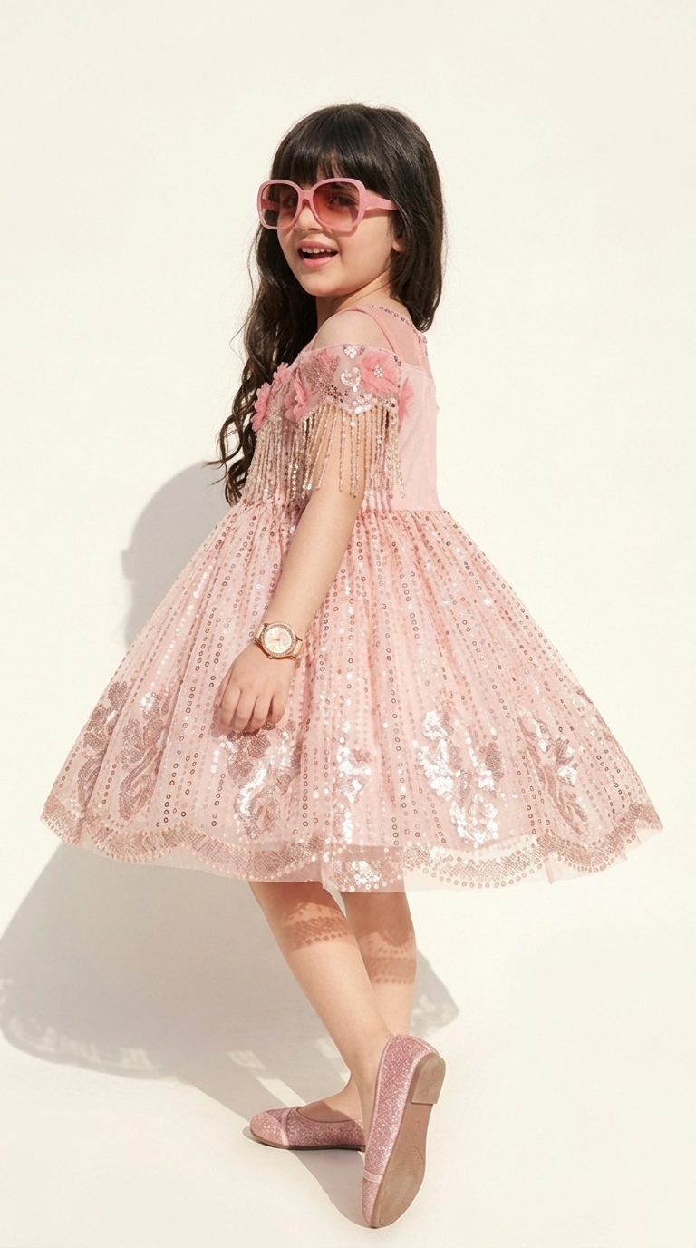 Blush Sparkle Tassel Party Gown