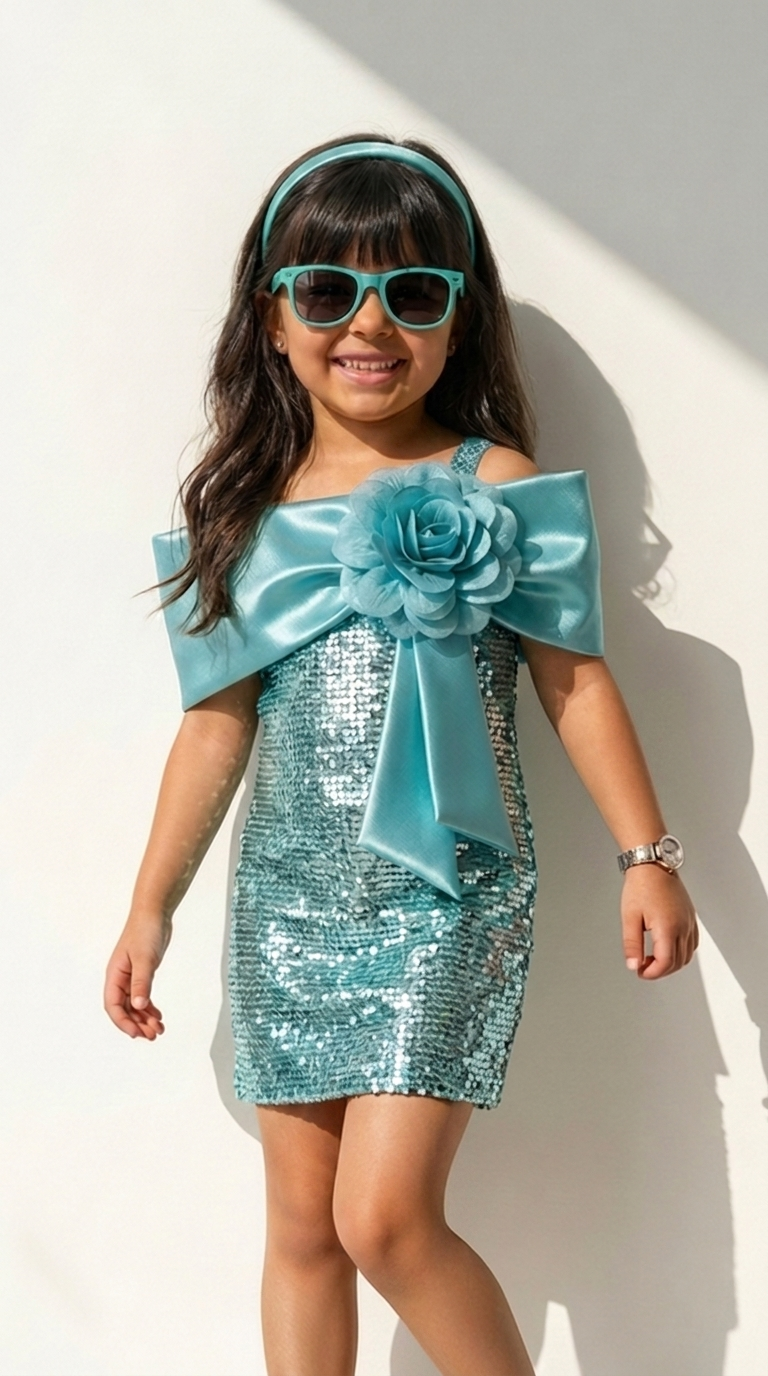 Aqua Bloom Sequin Party Dress