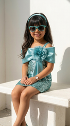Aqua Bloom Sequin Party Dress
