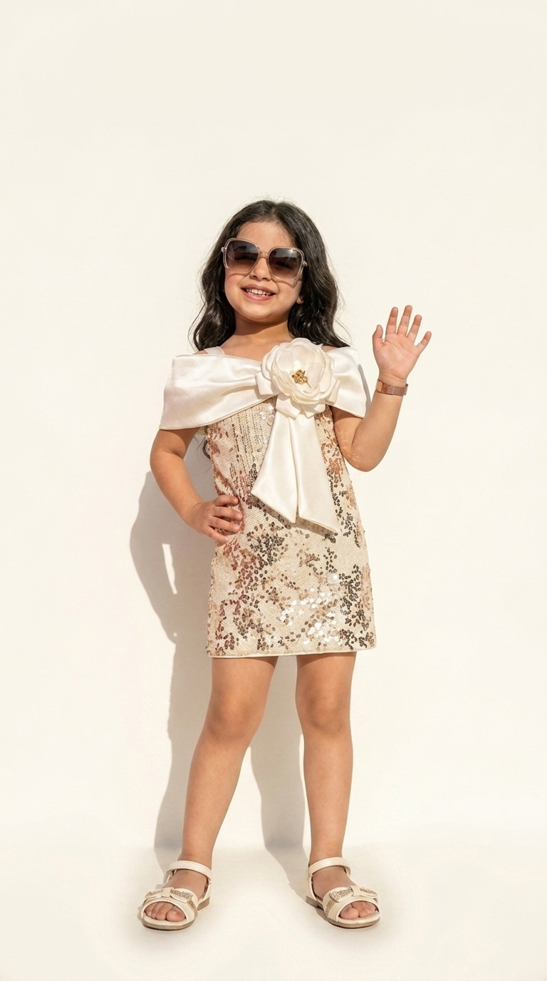 Champagne Bloom Sequin Party Dress