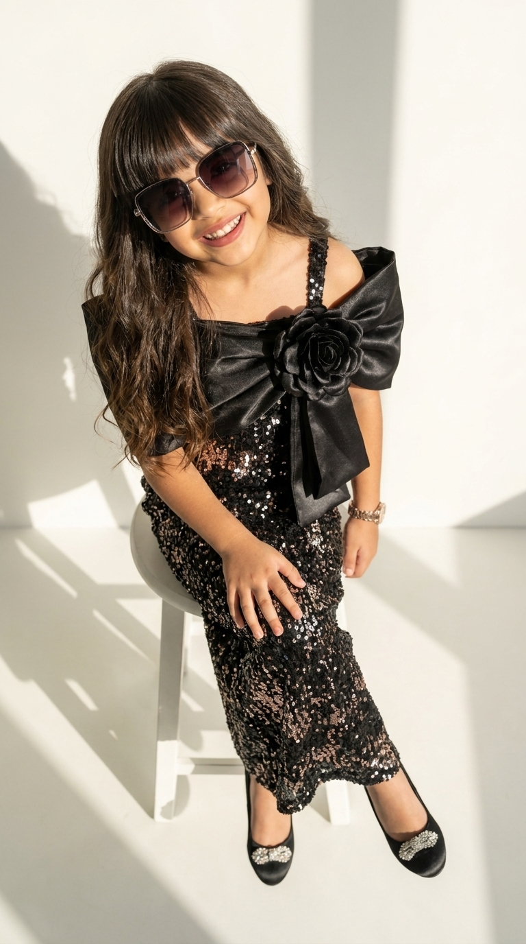 Midnight Rose Sequin Bow Gown
