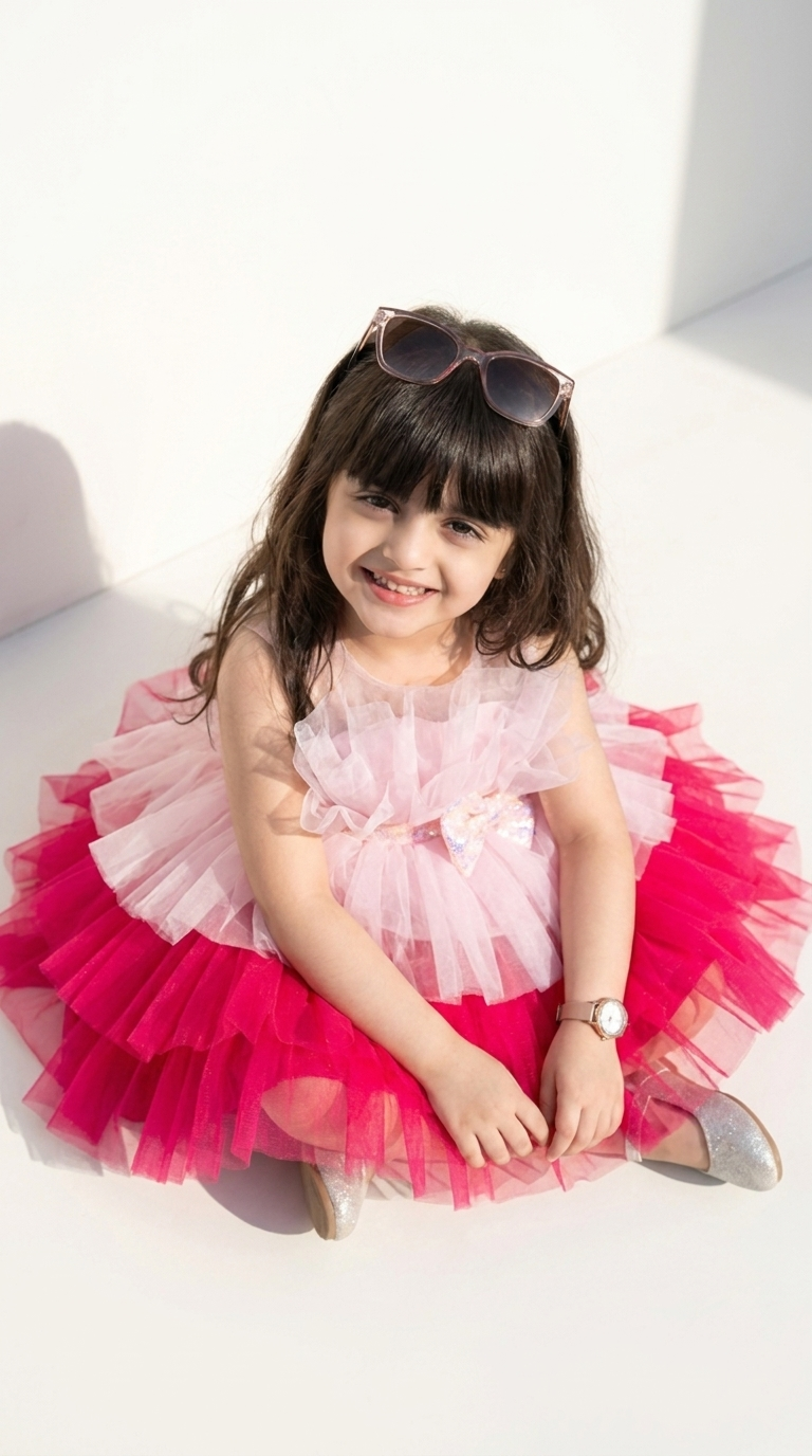Girls Pink Layered Tulle High-Low Party Dress