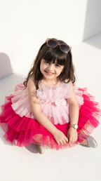 Girls Pink Layered Tulle High-Low Party Dress