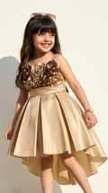 Girls Champagne 3D Floral High-Low Party Dress