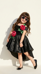 Black Floral High-Low Party Dress