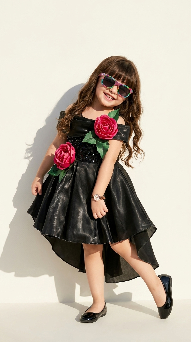 Black Floral High-Low Party Dress