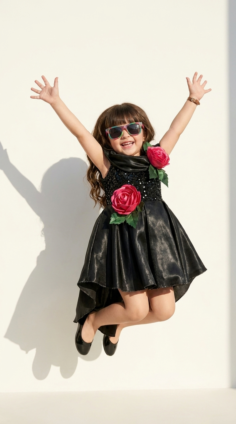 Black Floral High-Low Party Dress