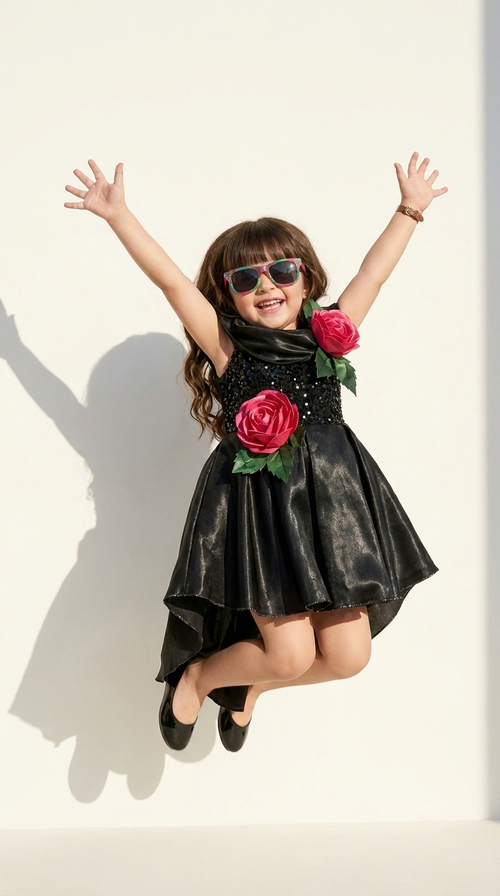 Black Floral High-Low Party Dress