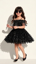 Black Sequin Fringe Party Dress