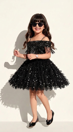 Black Sequin Fringe Party Dress
