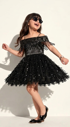 Black Sequin Fringe Party Dress