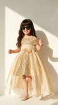 Golden Radiance Sequin High-Low Party Dress