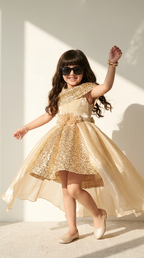 Golden Radiance Sequin High-Low Party Dress
