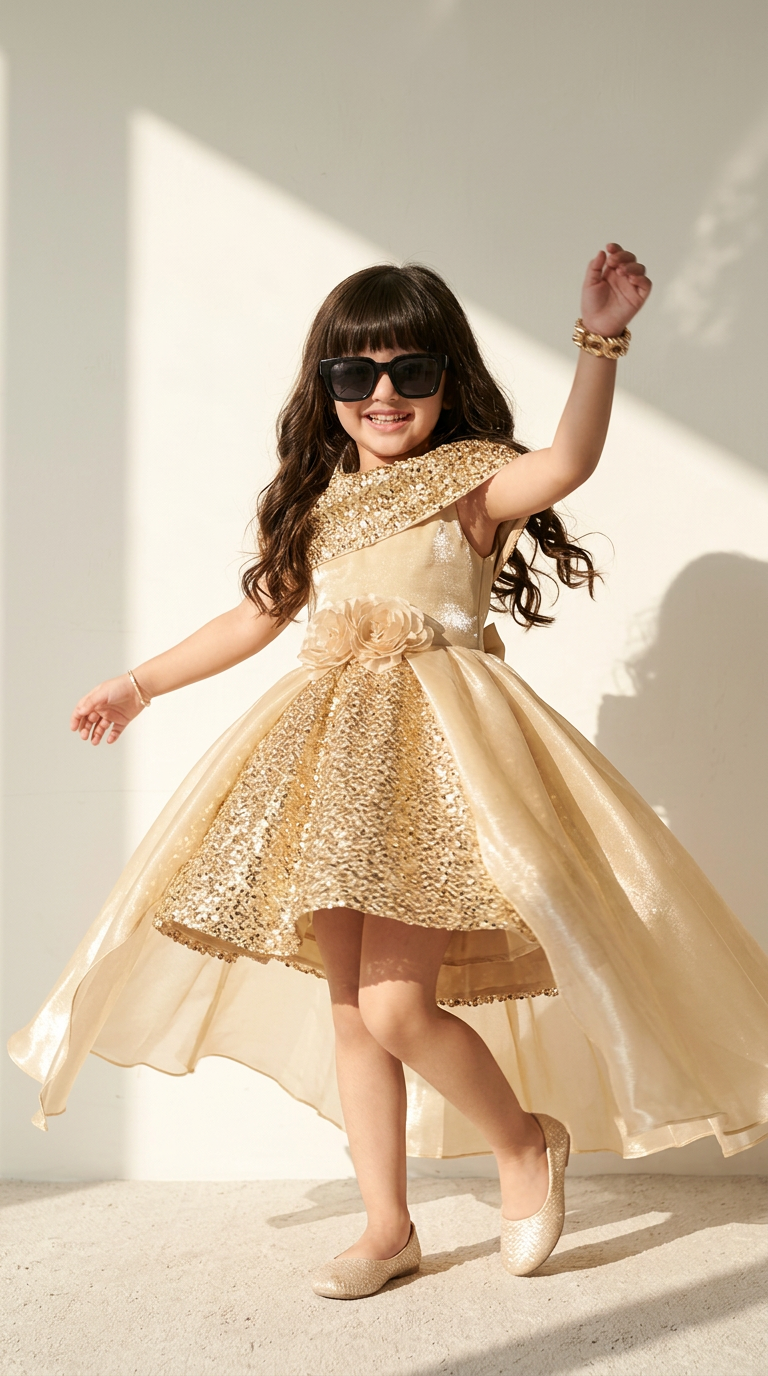 Golden Radiance Sequin High-Low Party Dress
