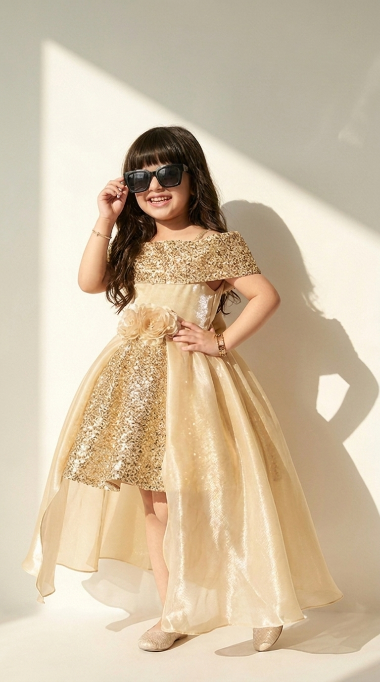 Golden Radiance Sequin High-Low Party Dress