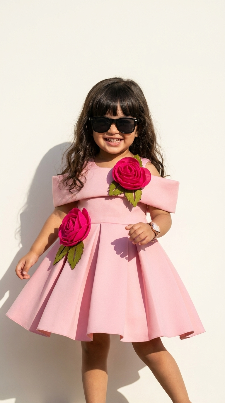 Blush Pink Floral Appliqué Party Dress