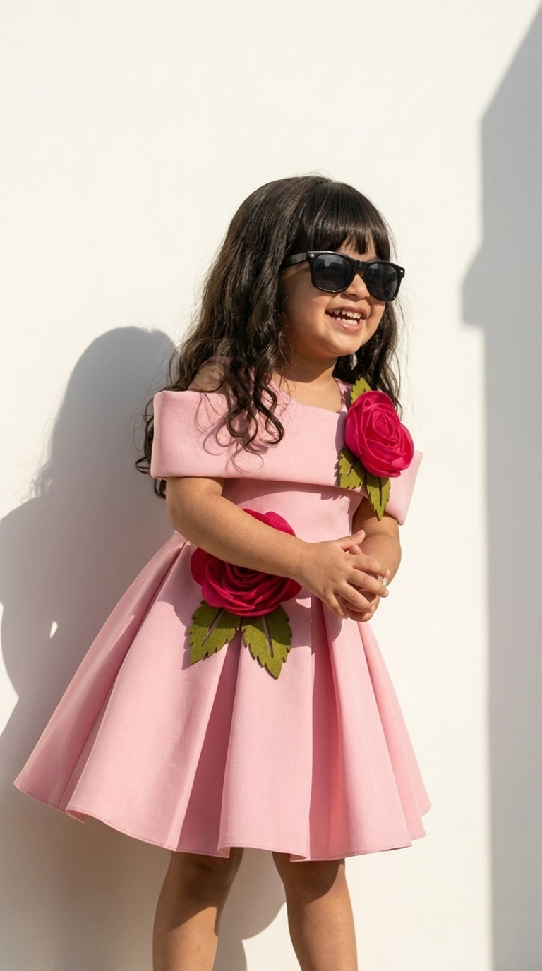 Blush Pink Floral Appliqué Party Dress